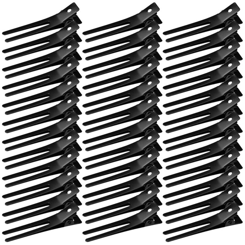 Wobe Hairdressing Double Prong Curl Clips, 50pcs 1.8" Metal Alligator Hairpins for Hair Bow Pin Curl, Styling Clips for Hair Salon Barber (Black) - Image 1